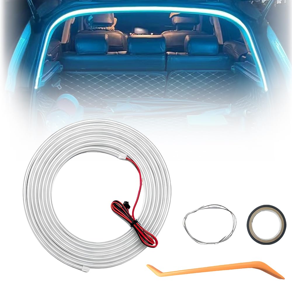hoehew Striscia luminosa a flusso dinamico per bagagliaio auto, striscia di illuminazione universale a LED per bagagliaio, striscia luminosa al neon tagliabile incorporata, striscia di luci per cofano