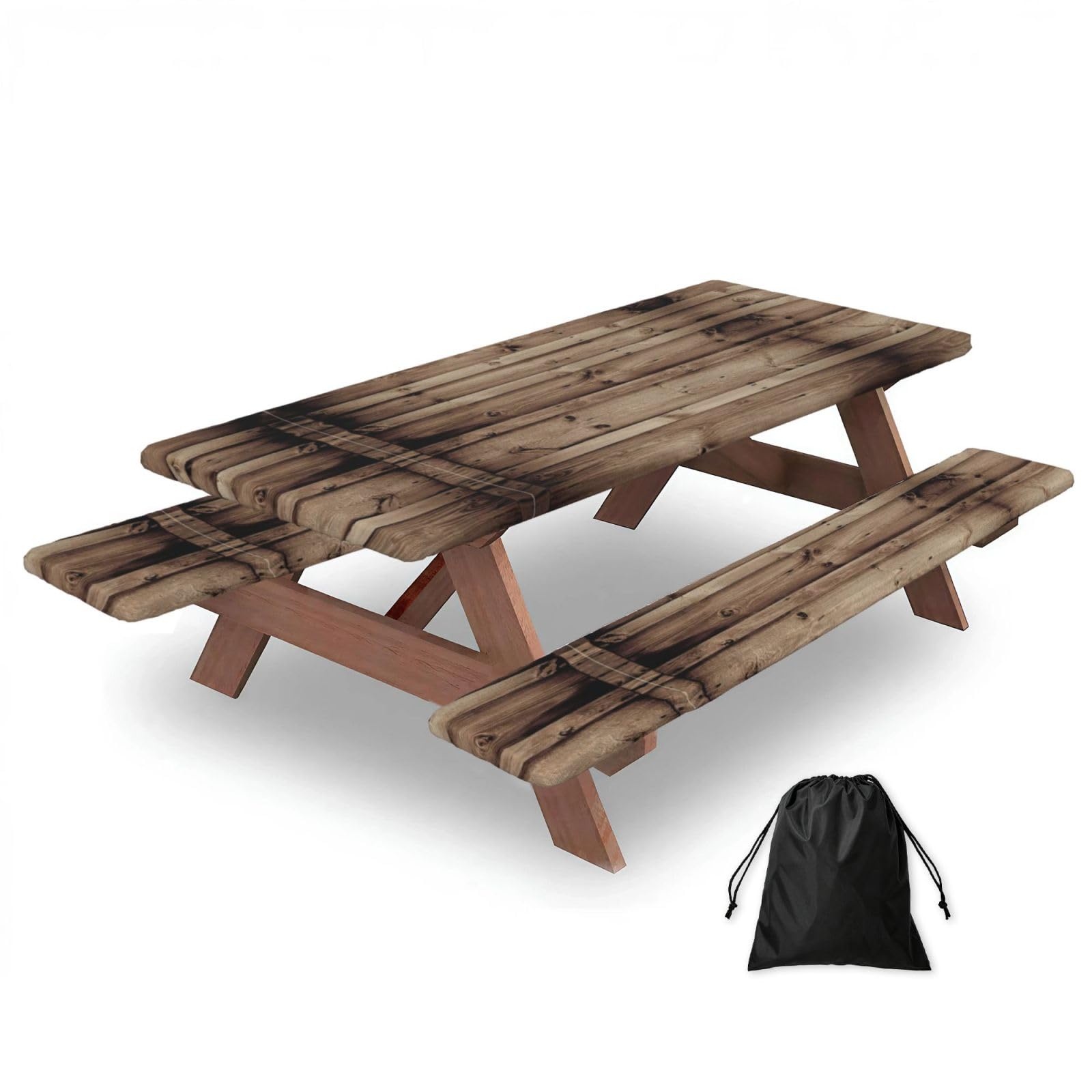 Zyjhyy Black Wood Grain Print 3 Pack Wipeable Picnic Bench Cover And Table Cover Lightweight Table Cloth For Camping Outdoor