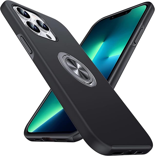 Anqrp Hidden Series Case for iPhone 13 Pro, [Embedded Kickstand] [Military Shockproof] Case with Rotatable Ring Stand Metal Plate Multi-Layer Protective Cover for iPhone 13 Pro (6.1"), Black