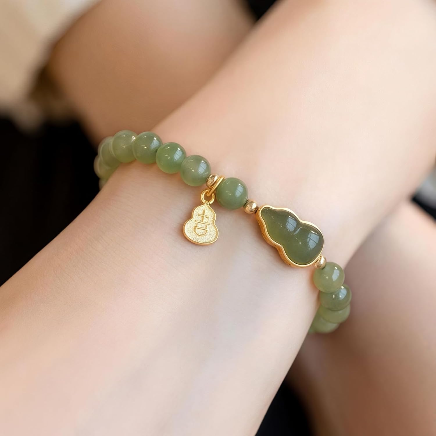 Hetian Jade Gourd Bracelet – Lucky Stretch Jade Bracelet for Wealth, Health, Success, Longevity, Protection & Fortune – Prosperity Jewelry for Career & Positive Energy - Image 3