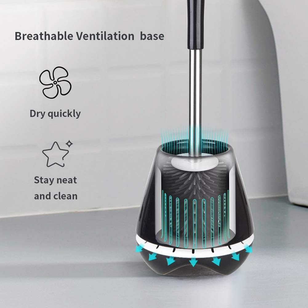 Silicone Toilet Bowl Cleaner Brush and Holder Bathroom Cleaning Brush- MEXERRIS Rubber Toilet Brush with Holder Toilet Scrubber Brush With Tweezers for Bathroom Storage and Organization Black - Image 4