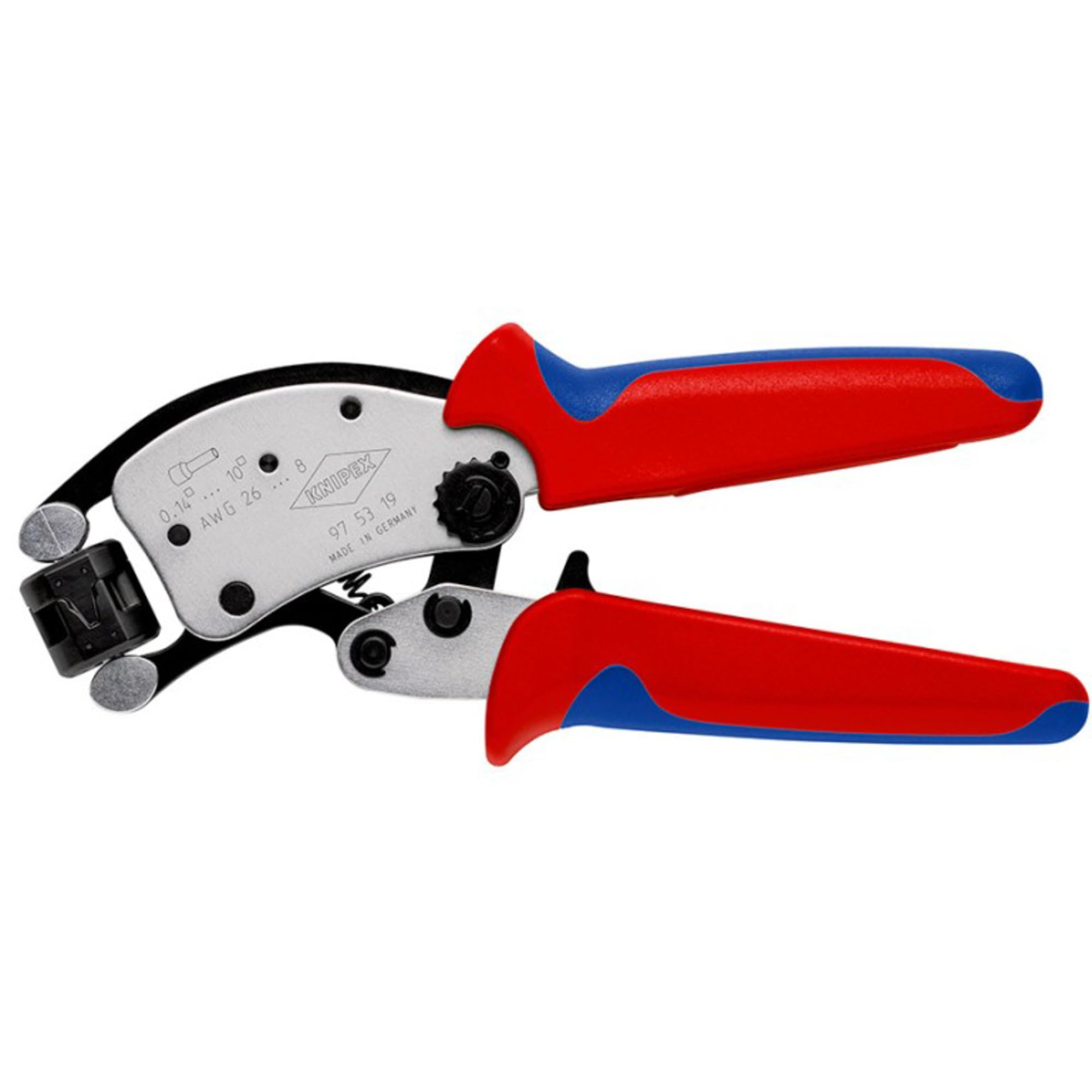 KNIPEX Twistor T Samonastawne szczypce do zagniatania tulejek kablowych z głowicą obrotową chromowany z osłonkami wielokomponentowymi 200 mm, 97 53 19