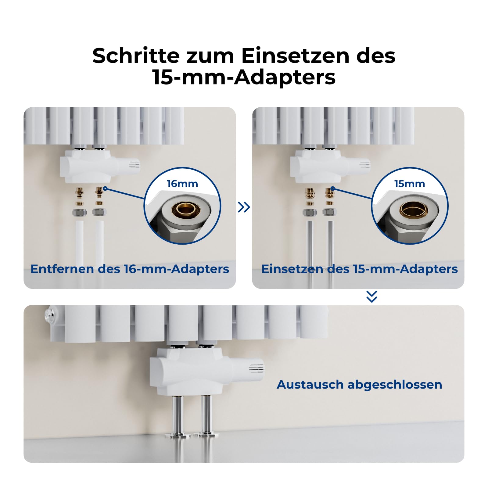 Heilmetz Multiblock Set für Heizkörper Anschlussarmatur mit Thermostat Hahnblock in Eck- und Durchgangsform, 50mm Ventil – Für 15mm & 16mm Rohre (G1/2"), 1 Stück, Weiß mit Deckel