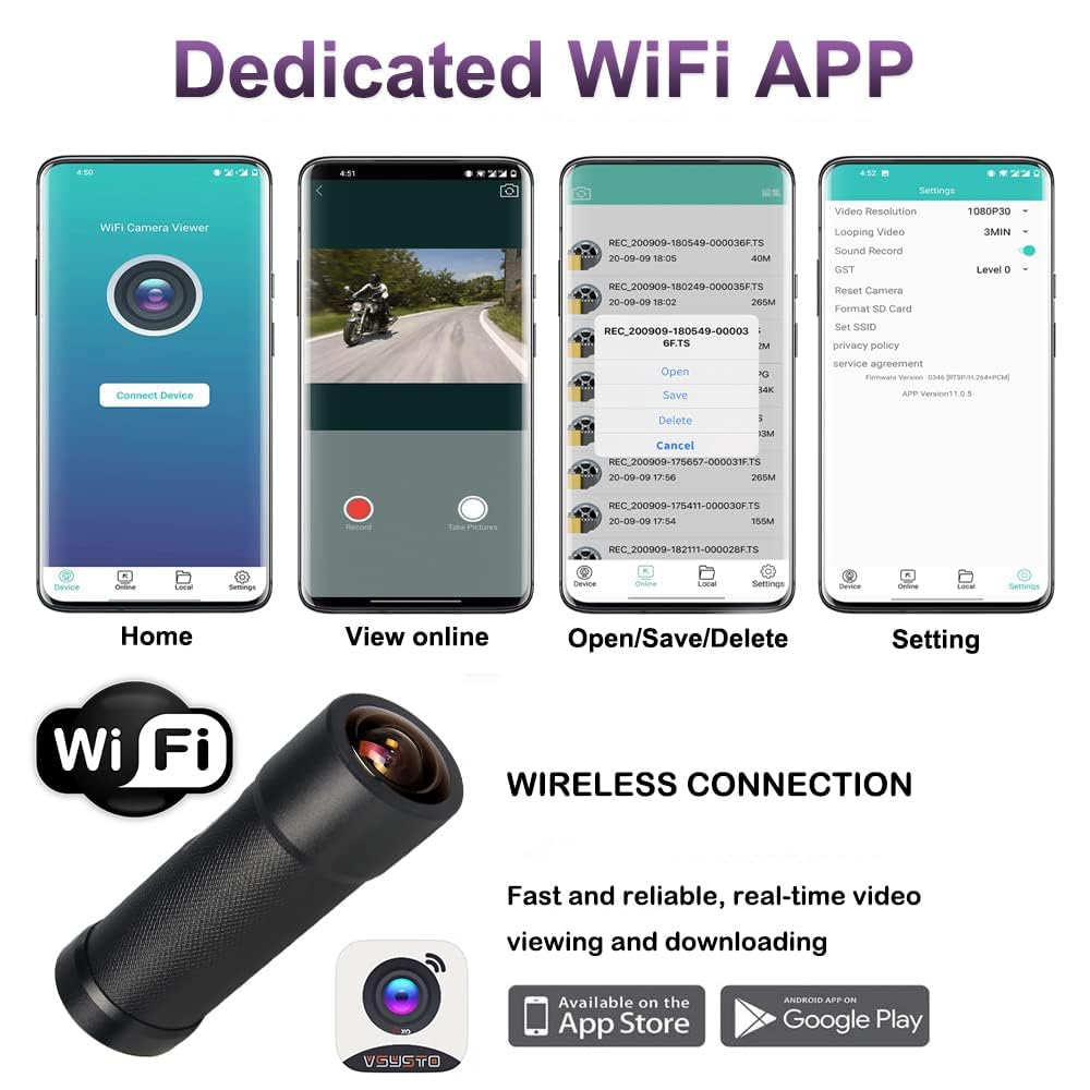 VSYSTO Fahrrad Kamera 2K Ultra High Resolution 170° Weitwinkel WDR Helm Dashcam Wasserdicht Motorrad Aktionskamera G-Sensor