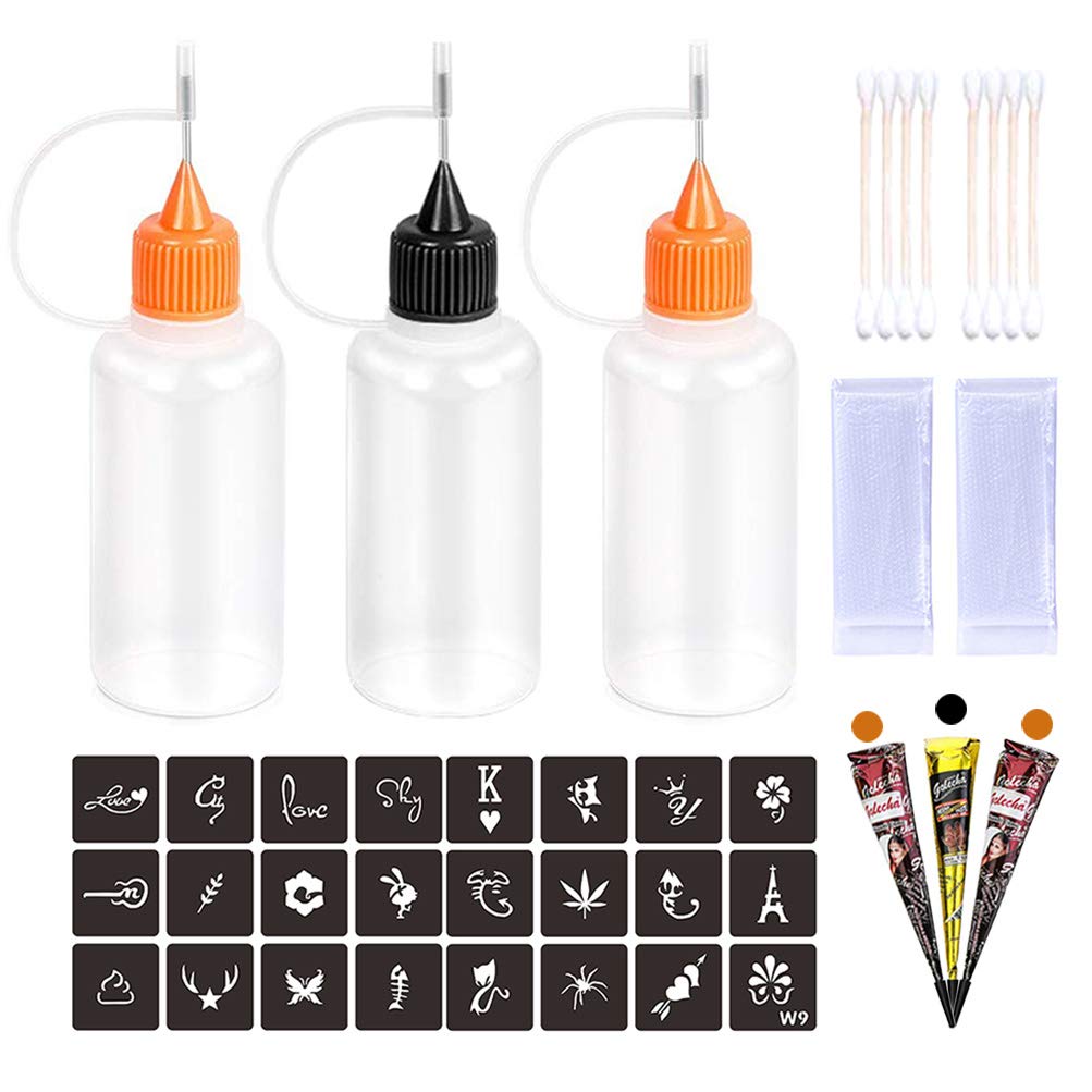 Buy Kevinart Henna Tattoo Kit Applicator Bottle 3Pcs Squeeze Temporary