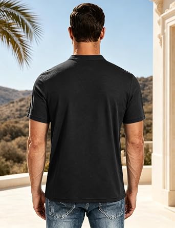 Men's Henley Shirts Short Sleeve Button T-Shirts Casual Summer Classic Pocket Tee Top