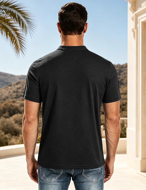 Men's Henley Shirts Short Sleeve Button T-Shirts Casual Summer Classic Pocket Tee Top