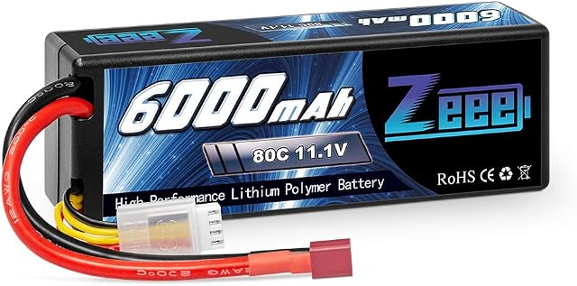 Zeee 3S Lipo Battery 11.1V 80C 6000mAh Hard case Battery with Deans T Plug for 1/8 and 1/10 RC Vehicles Car RC Buggy Truggy RC Airplane UAV Drone FPV