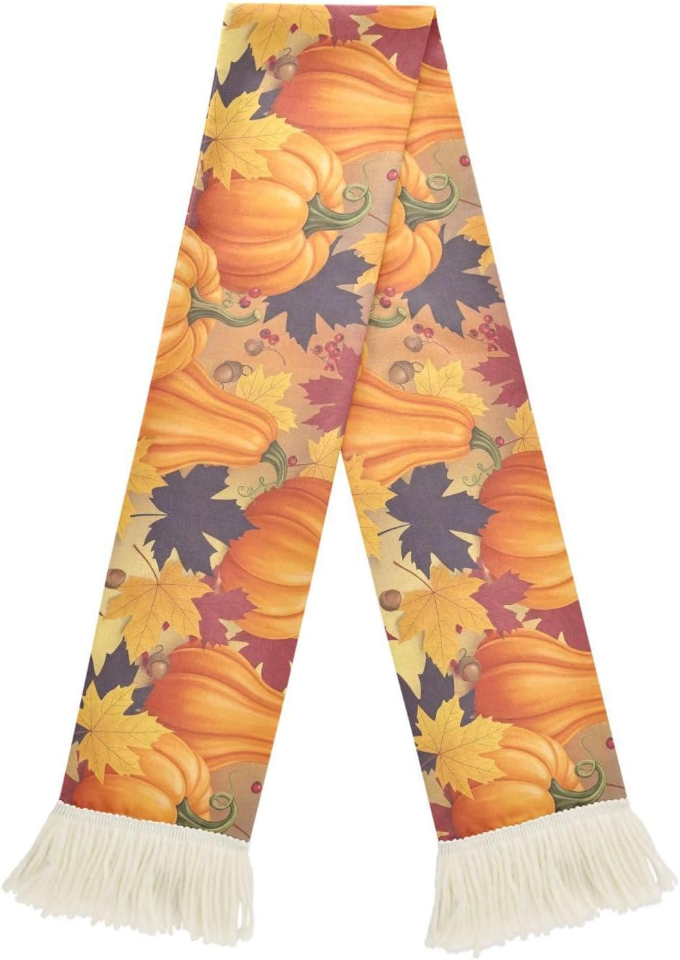CHIFIGNO Orange Pumpkin Autumn Sports Fan Scarf Towel, 100% Polyester Quick Dry Cheering Scarf for Soccer Games, Soft Fringe Ends Rally Towel