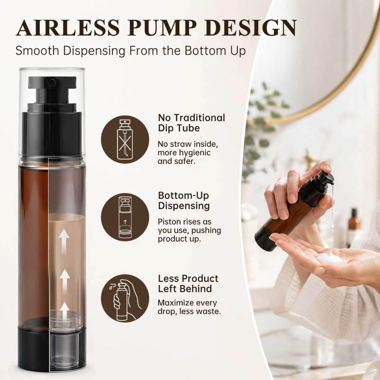 Set di 34 barattoli Airless con pompa, 48,2/28,3/19,8/9,64 g, contenitori ricaricabili da viaggio, a prova di perdite, per prodotti da toeletta per la cura della pelle e creme, lozioni, crema
