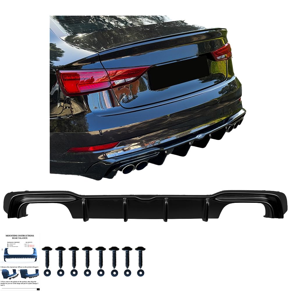 Oneway Jupe de pare-chocs arrière (Diffuseur) compatible avec Audi S3 Sedan 8V Facelift 2016-2020 - Noir brillant