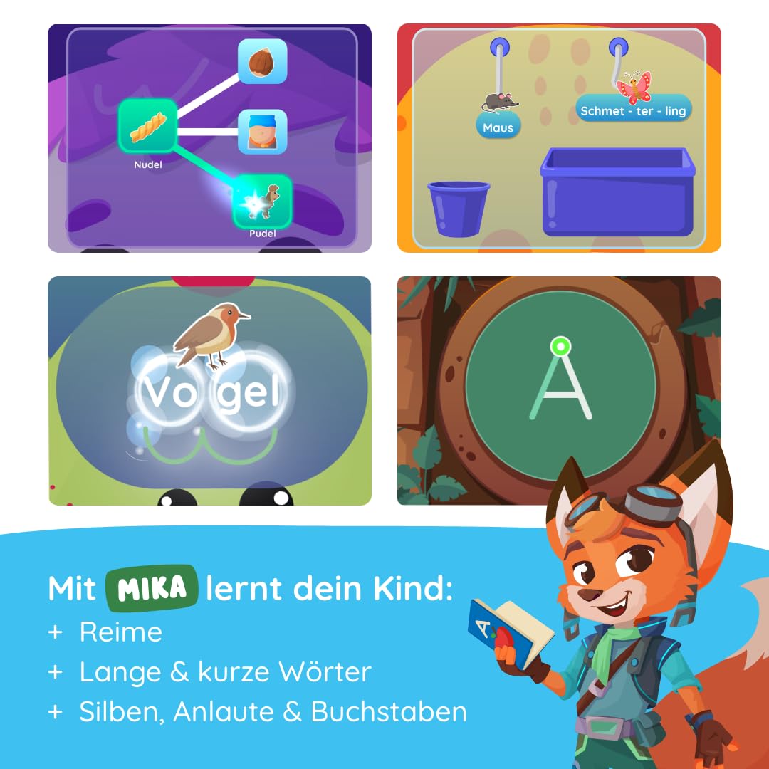 Edurino Figur Mika Erstes Lesen & Schreiben (Stufe 1) ab 4 Jahren inkl. App | Innovatives & digitales Lernspiel | Spielerisches Lernen von Buchstaben, Silben & Reimen