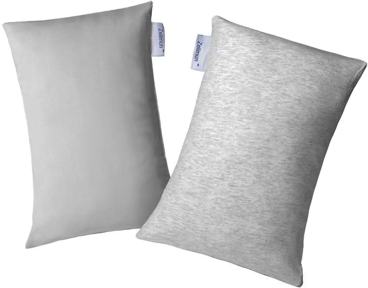 Zelimun 2 Pack Small Travel Pillows 11"x7", Mini Neck Pillow for Airplane | Cooling & Cotton Fabric, Tiny Travel Pillows, Portable Mini Cushions for Sleeping, Office Naps, Car, Pets, Dark Grey