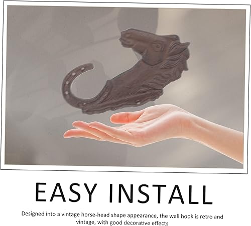Miniatura 7 de Zerodeko 2 ganchos de almacenamiento resistentes ganchos resistentes ganchos de pared de hierro fundido de caballo, ganchos de pared de cabeza de
