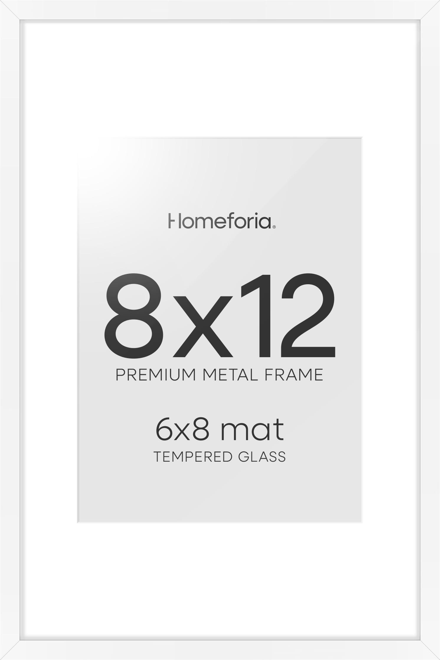Homeforia 8x12 White Picture Frame, High-End Metal, 6x8 Mat, Glass | High End Aluminum, Tempered Glass, Acid-Free 6x8 Removable Mat, 8x12 in Edge-to-Edge Display 12x8, Wall Kit, Set Of 2