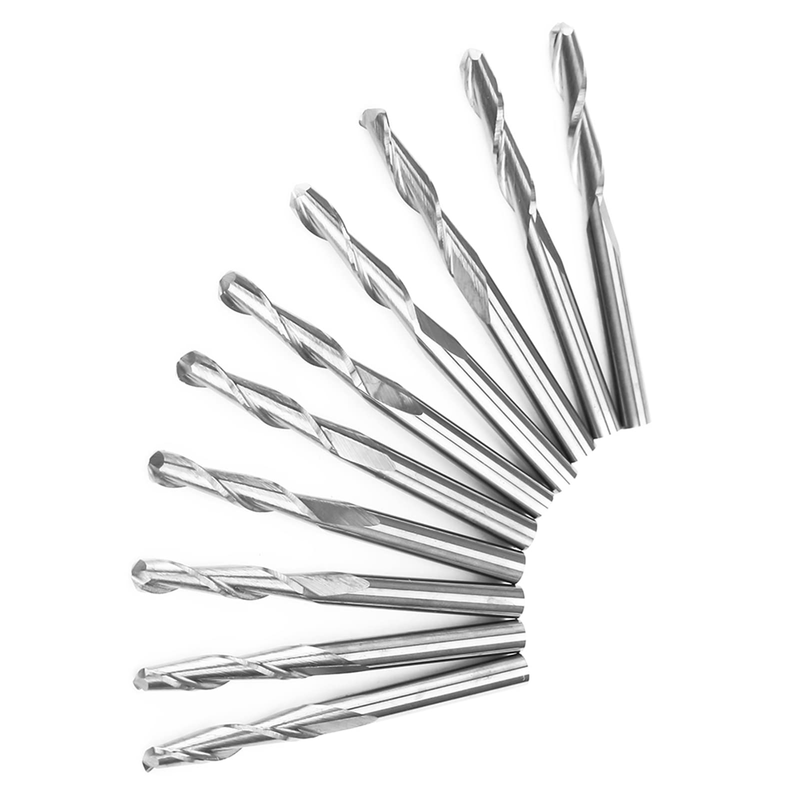 10-częściowe frezy trzpieniowe z węglika spiekanego z końcówką kulistą, średnicą trzpienia 3,175 mm i długością cięcia 17 mm – frezy dwuostrzowe CNC do grawerowania aluminium,