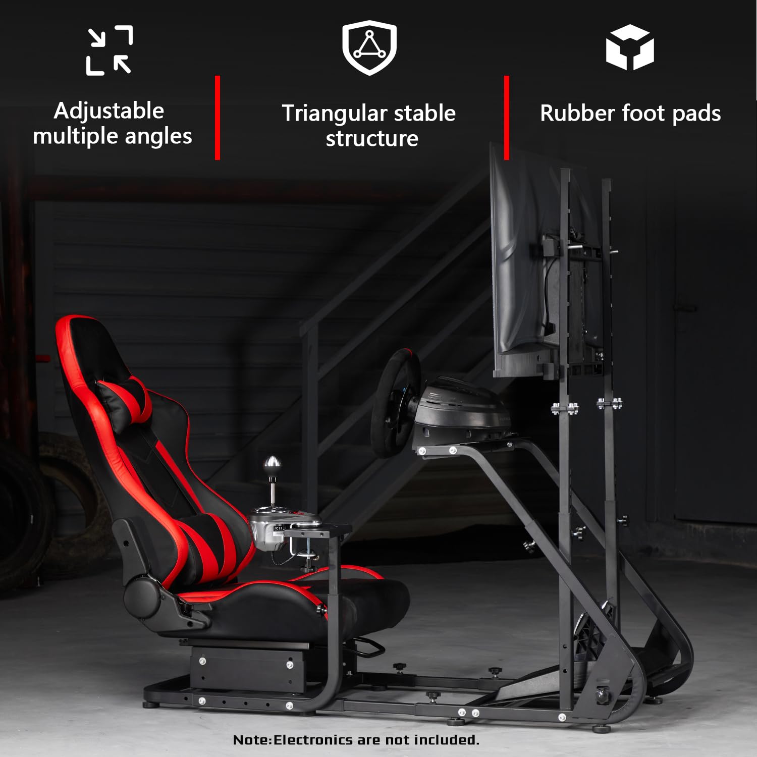Dardoo G923 Racing Simulator Cockpit with Monitor Mount Fits for Logitech/Thrustmaster G25 G27 G29 G920 T150 T300,Simulator Cockpit with red Seat,Without Wheel,Pedal,Shift and Monitor
