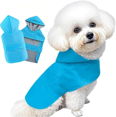 Miniatura 8 de Impermeable para perro, poncho impermeable, ropa para mascotas, con forro de doble capa, agujero para correa, ajustable, para perros pequeños y