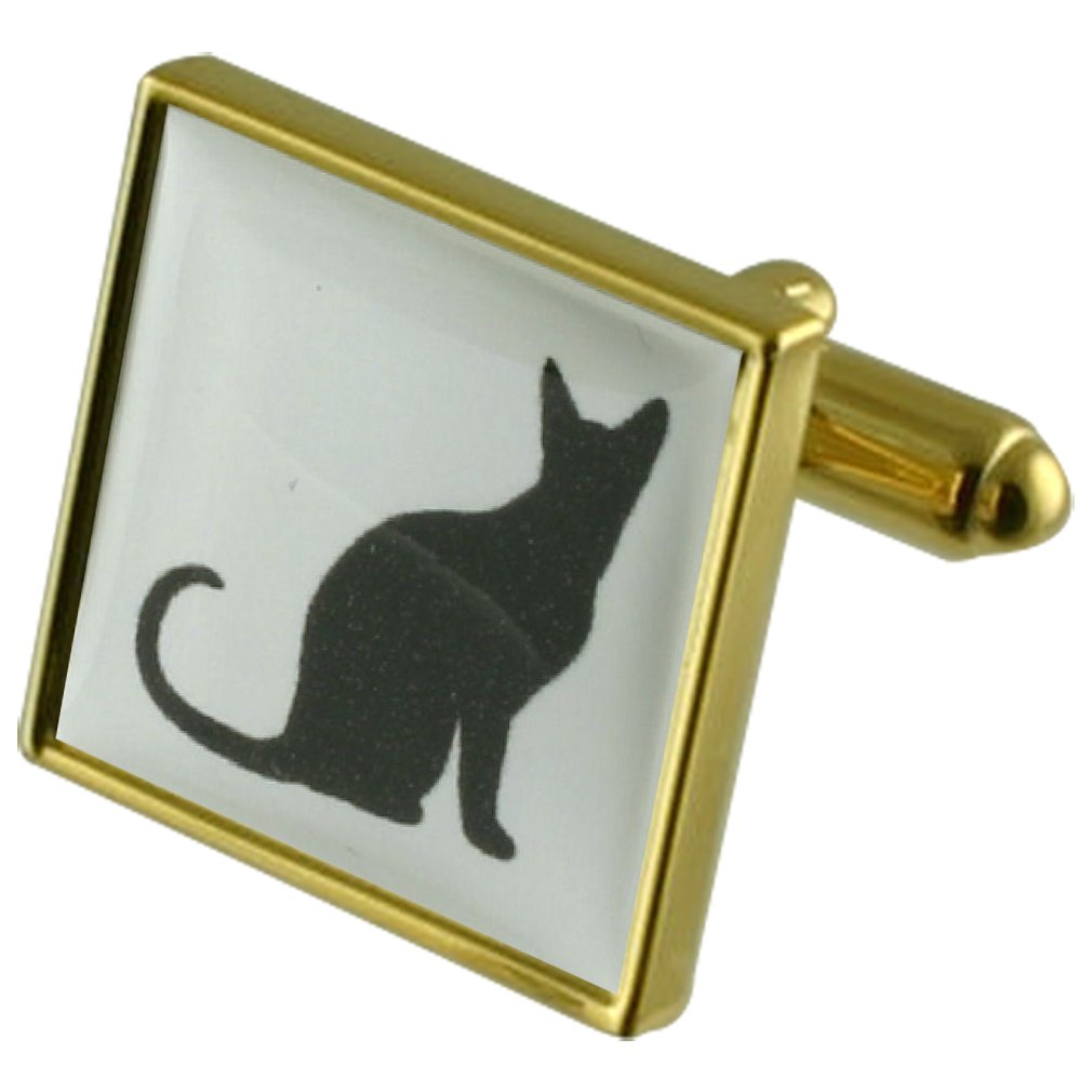 Gemelos de oro Gato Negro con grabado personalizado y estuche de lujo 5
