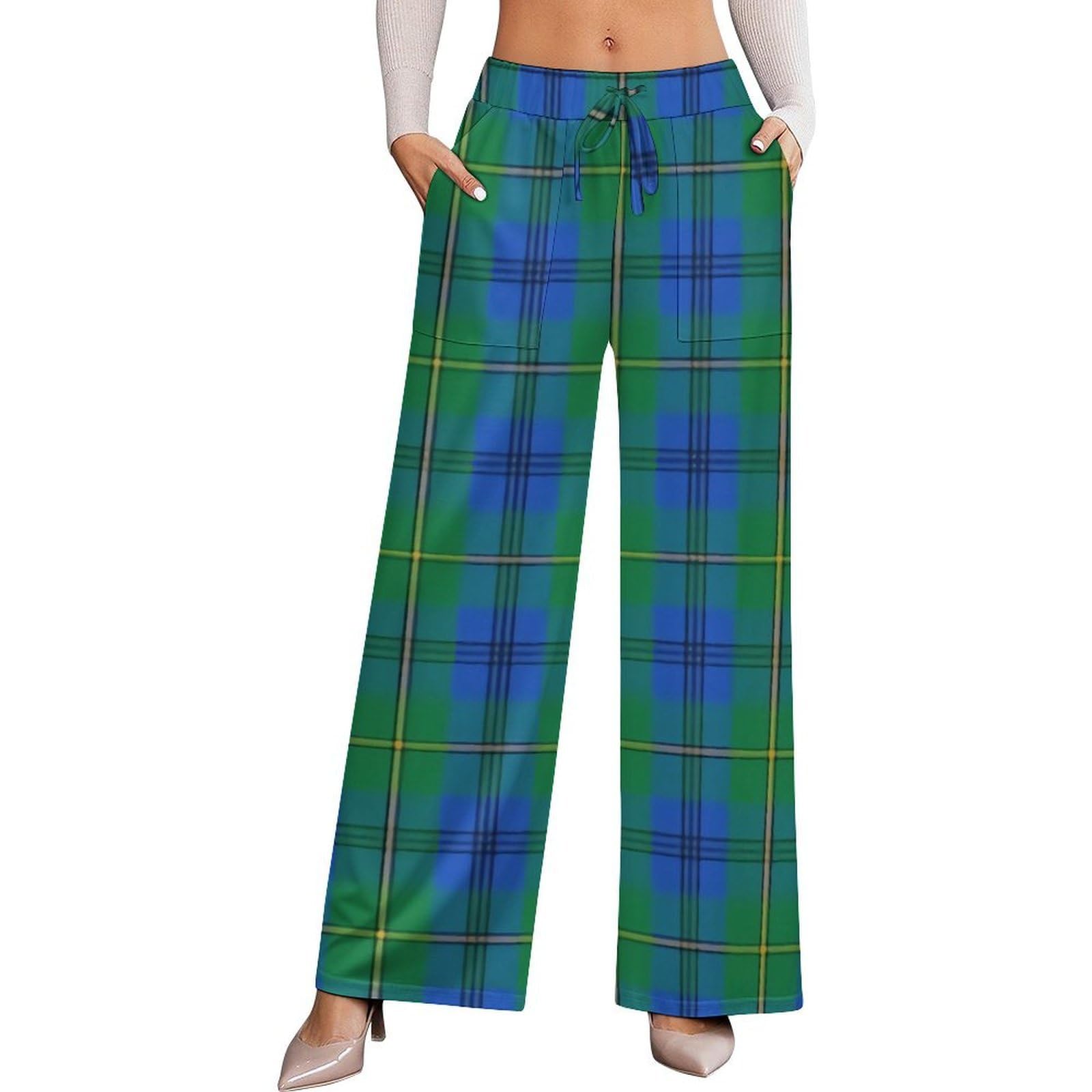Dyale Scottish Clan Johnstone Johnston Tartan Plaid Womens Wide Leg Pants High Waisted Elastic Casual Sports Pants XL