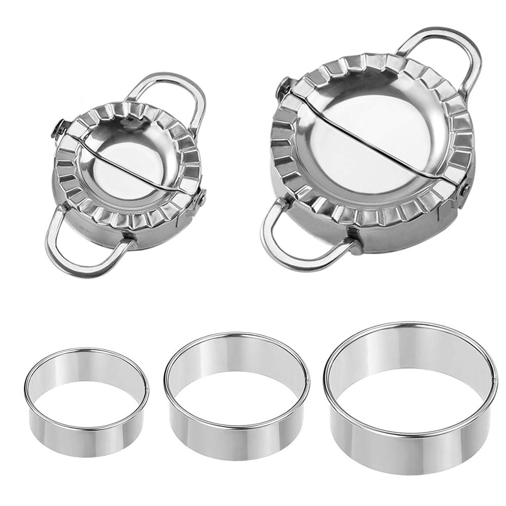 5 Pieces Dumpling Maker,2 Stainless Steel Dumplings Molds,3 Stainless Steel Dumpling Skin Maker for Press Cutter Wrapper Pie Crimper Pastry Ravioli Tools