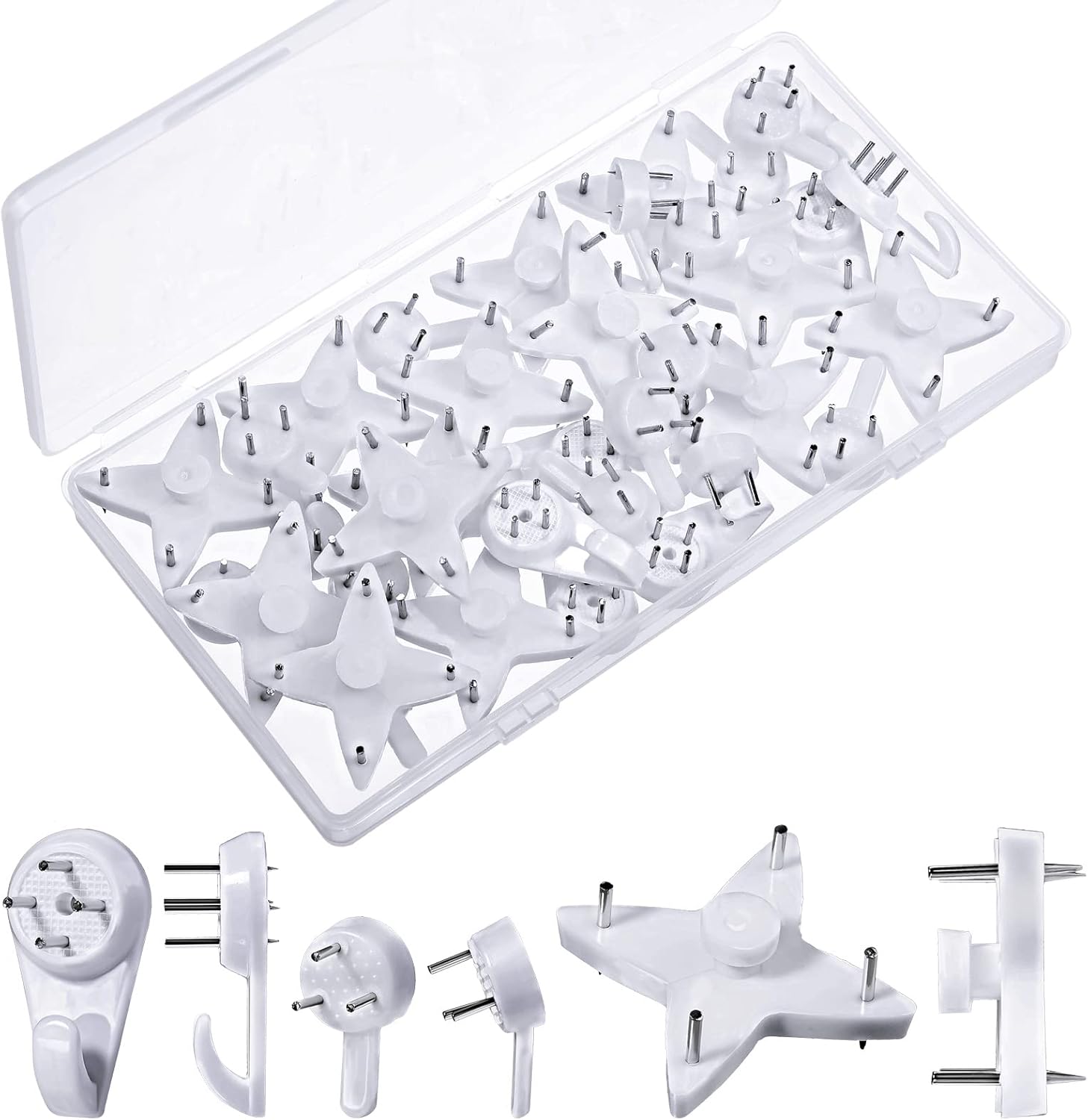 Jetec 50 Pcs Plastic Hardwall Hanger Hooks, Non-Mark Hook, Concrete Non-Trace Hanging Kit, Invisible Nail Wall Hangers for Photos, Small Frames, Hats, Keys(Not for Large or Heavy Frames)