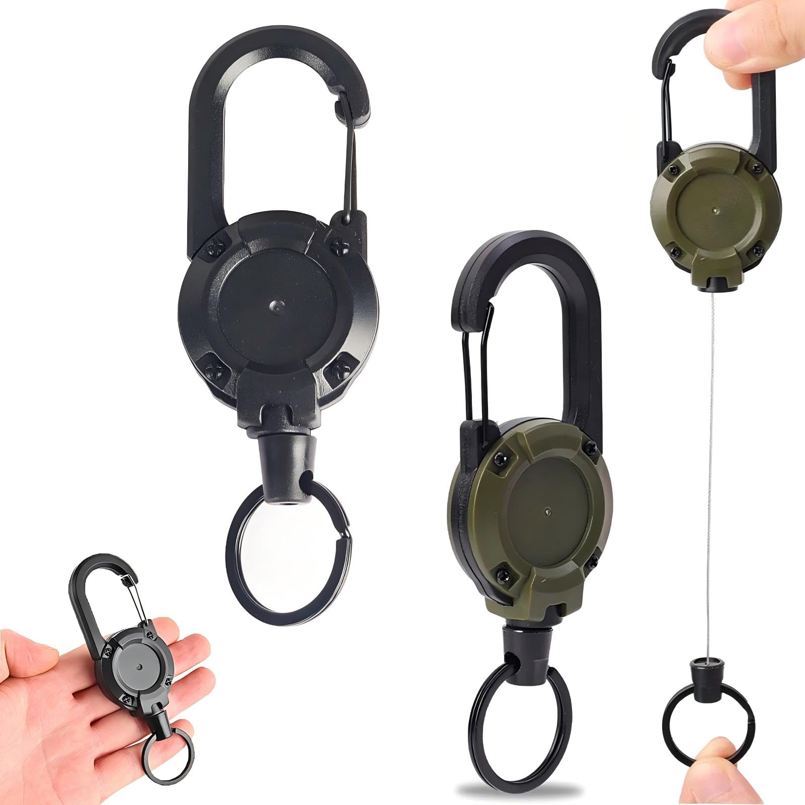 Retractable Hook Keychain(Pack of 2, Black+Green) Extendable Lanyard Keychain—Belt Clip Badge Holder Pull Reel—Recoils Lanyard Attachbale Backpack Keyring Quick Release Belt Keyring-image-24