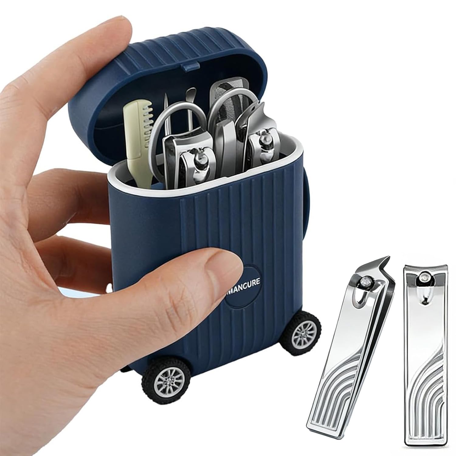 Nail Clippers Set, 8-in-1 Nail Clipper Set in Mini Travel Case, Ultra-Sharp Stainless Steel Manicure & Pedicure Kit, Portable Grooming Tools for Men, Women, Car Console & Gifts, Blue