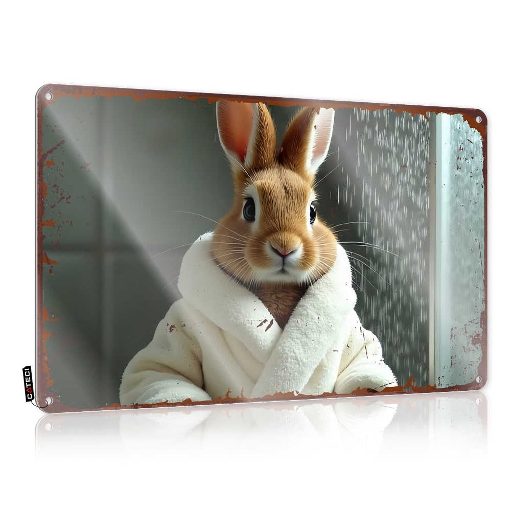 Fzfn Colour Rabbit In Robe: Cozy Rainy Day Relaxation Matal Sign Girly Bathroom Decor | Sarcastic Decor Decorative Wall Art(30X40cm)