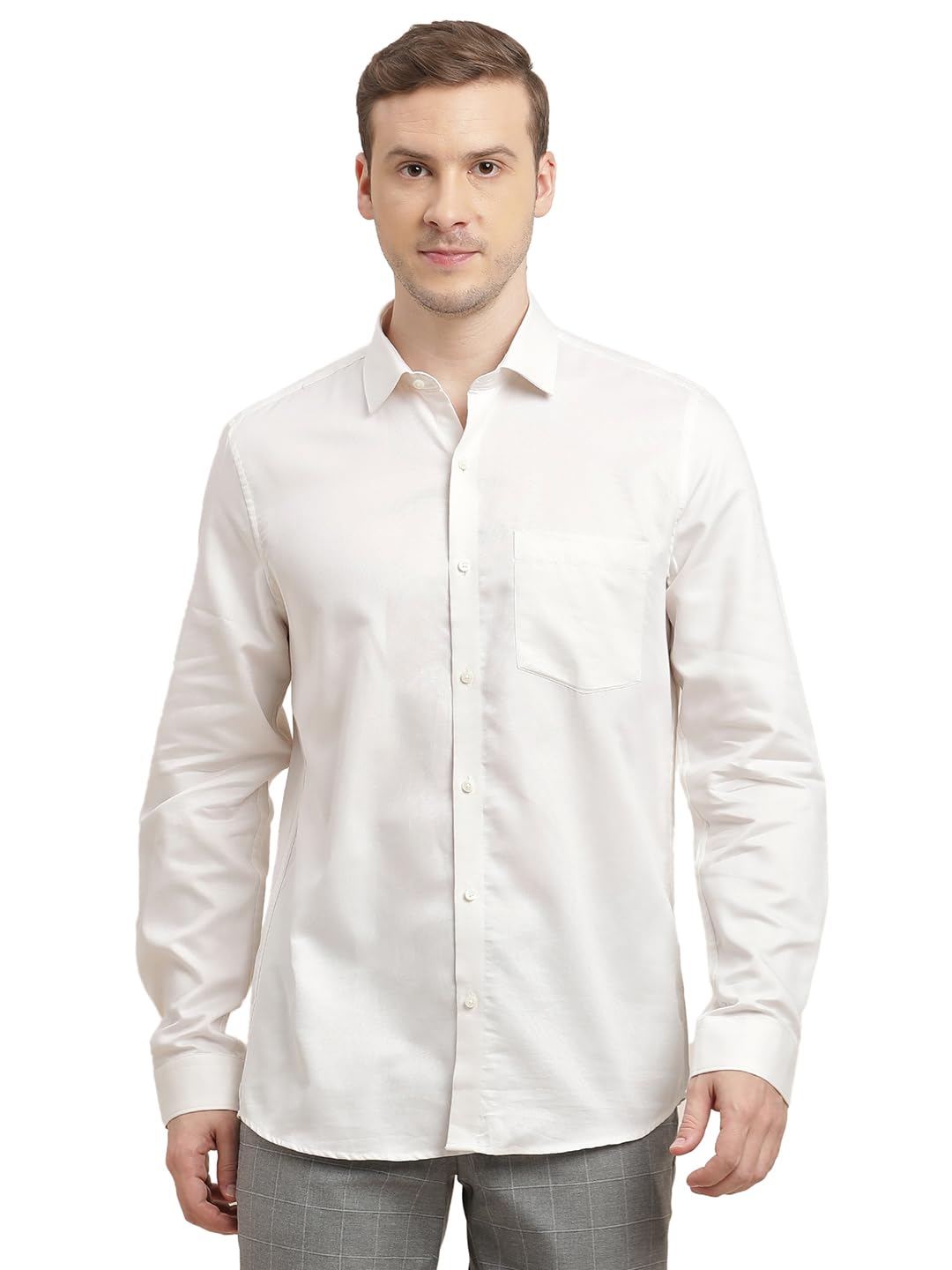 Turtle Camicia formale da uomo 100% cotone slim fit con stampa Dobby a maniche lunghe