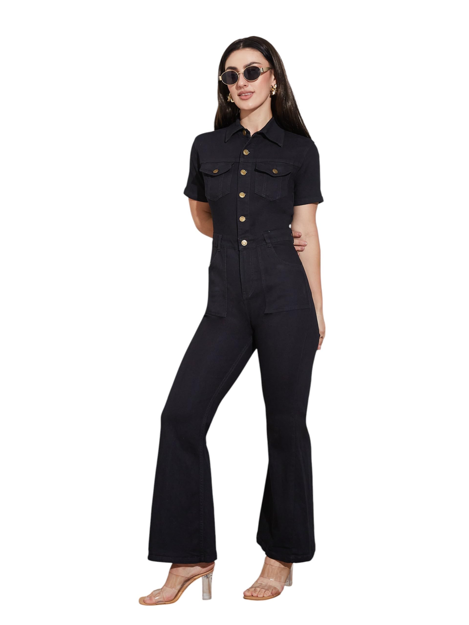 miss chase Women's High Rise Regular Stretchable Denim Jumpsuit-picture-24