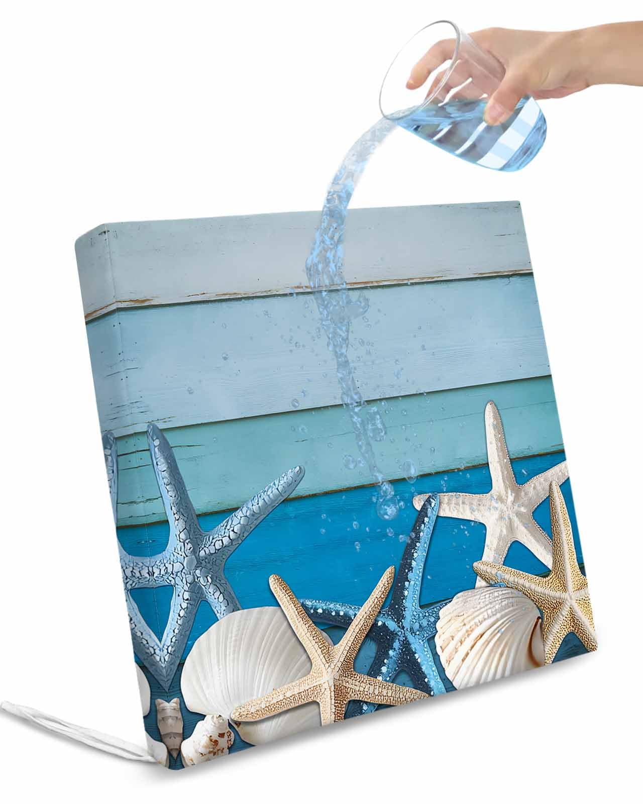 2 Pack Coastal Starfish Waterproof Cushion Covers with Ties, Outdoor Patio Chaise Lounge Chair Seat Cushion Slip Covers Replacement(Only Cover) Summer Nautical Seshells Country 24