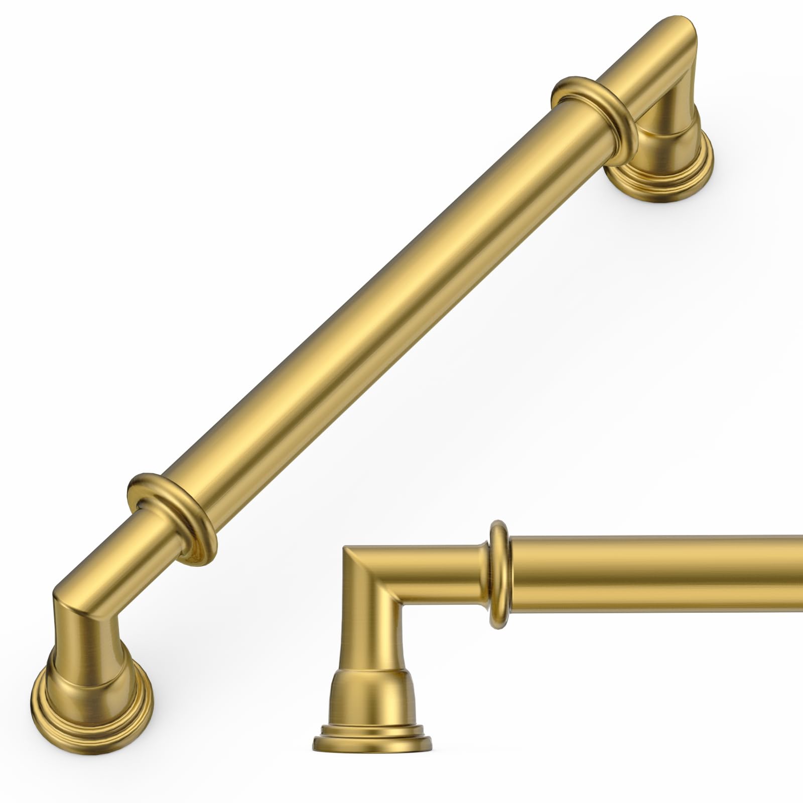 Amerdeco 10 Pack Brushed Moderne Brass Cabinet Pulls 5 Inch(128mm) Hole Center Heavy Duty Solid Kitchen Cabinet Handles Drawer Pulls
