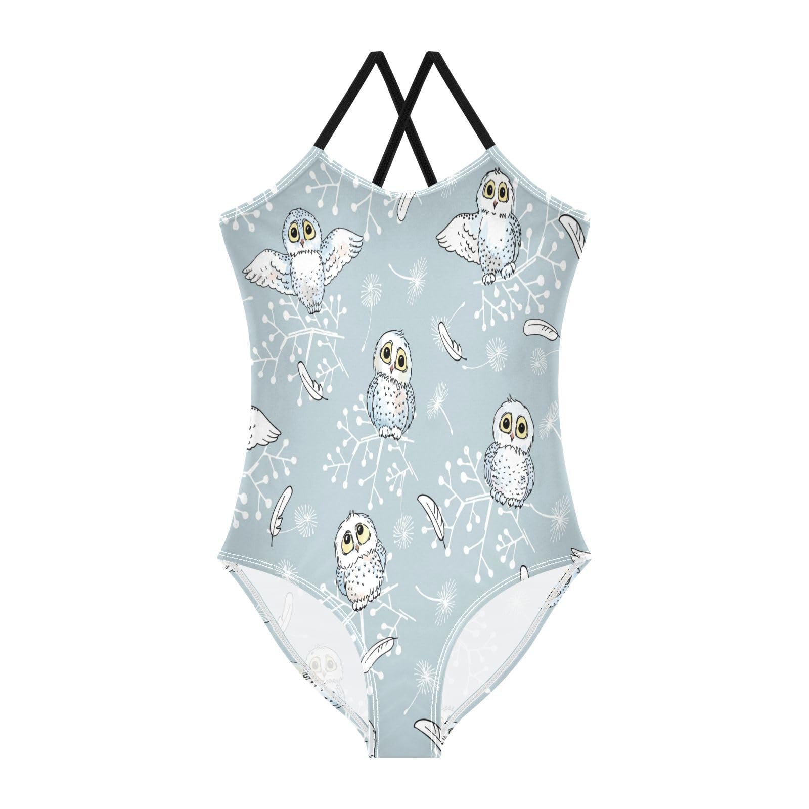 Winter Owls Snowflakes Girls One Piece Swimsuit Beach Swimwear Quick Dry Kids Bathing Suits 5-6T