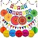 Produktbild Geburtstagsdeko Bunt, Bunte Partydeko Geburtstag Set, Happy Birthday Banner, Papierfächer, Pompoms, Wimpel Girlande, Punkte Girlande, Reusable Party Deko Set für Geburtstagdeko mädchen Jungen Kinder