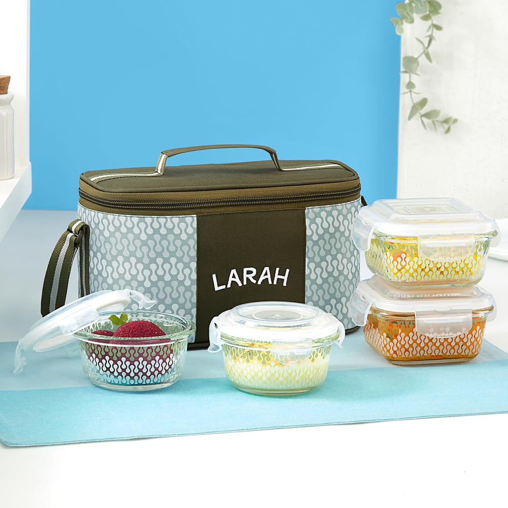 Larah Glassware Green Borosilicate Glass Lunchbox with Bag - Image 1