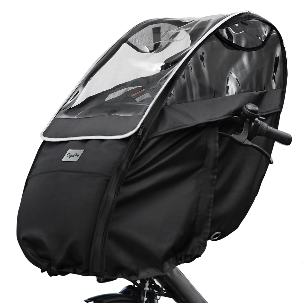 自転車 レインカバー チャイルドシート フロント用 ハンドル一体型 子供乗せ 広々空間 ベンチレーション機能搭載 厚手生地 防寒 雨よけ 防水 GyuPit