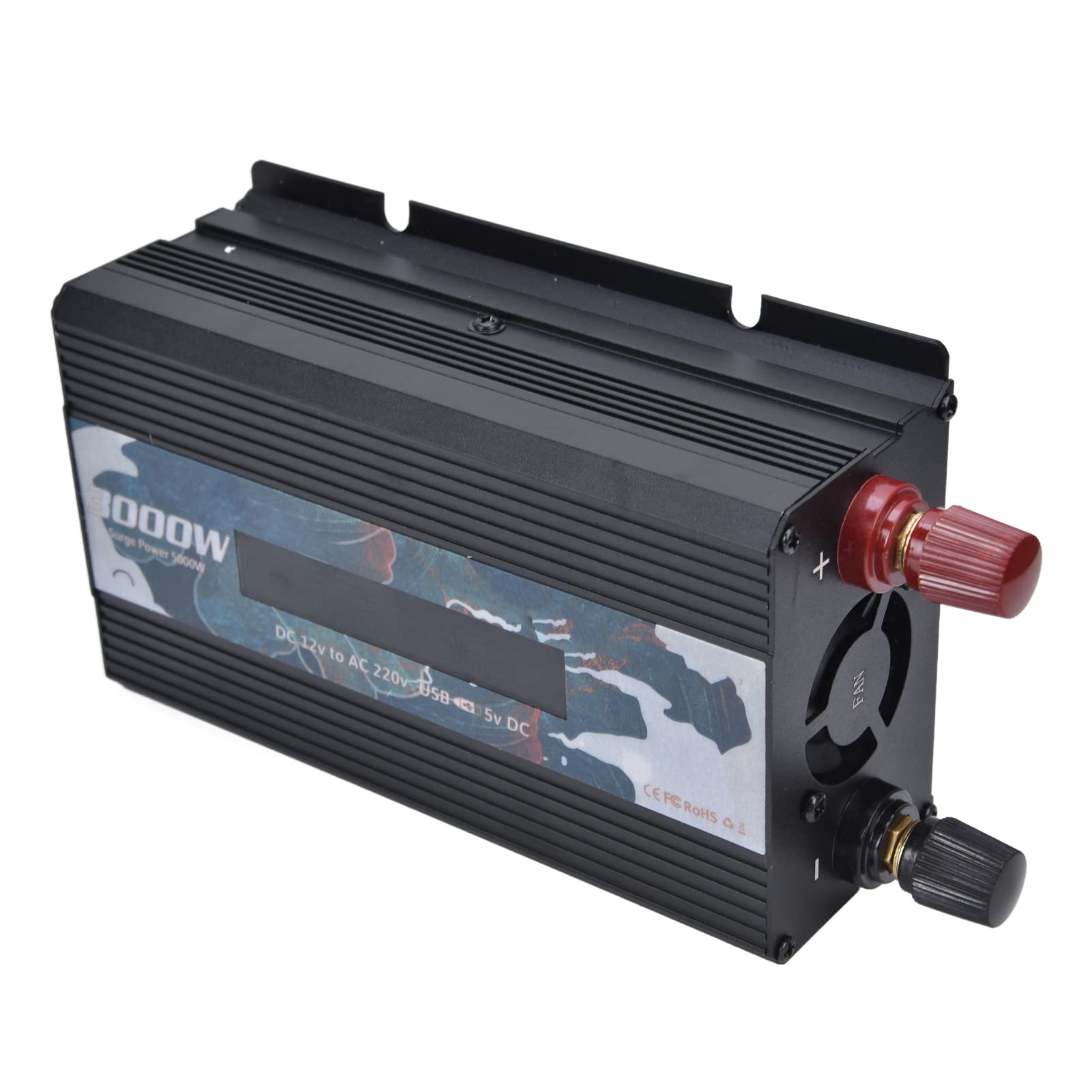 Inversor de Corriente Onda Sinusoidal Pura 300W 12V a 220V Convertidor Potencia Multifuncional para Hogar RV Camión Inversor Eléctrico Batería Energía Solar Inversor Portátil Negro