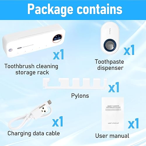 Miniatura 7 de GFBEBDV Limpiador de cepillos de dientes y extrusora automática de pasta de dientes, limpiador de soporte para cepillos de dientes, secado y