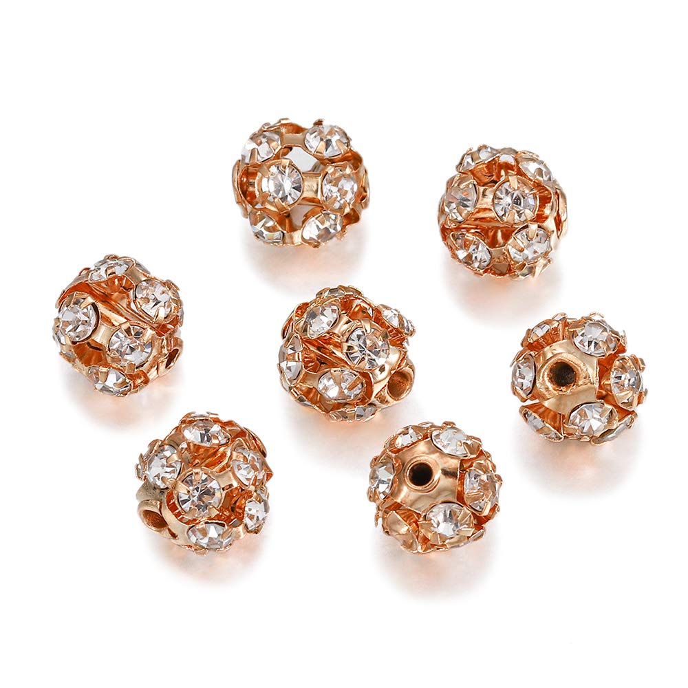 Ciondolo 30 pz/Lotto Rame Placcato Vetro Strass Sfera Perline imita Cristallo Rotondo distanziatore Perline sparse (Oro 6 mm)