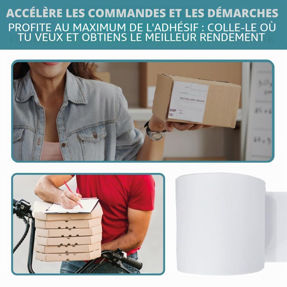 Lot de 10 rouleaux d'étiquettes thermiques adhésives - Ruban continu en papier adhésif et thermique - Compatible avec imprimante d'étiquettes adhésives et étiqueteuse thermique - Utilisation en