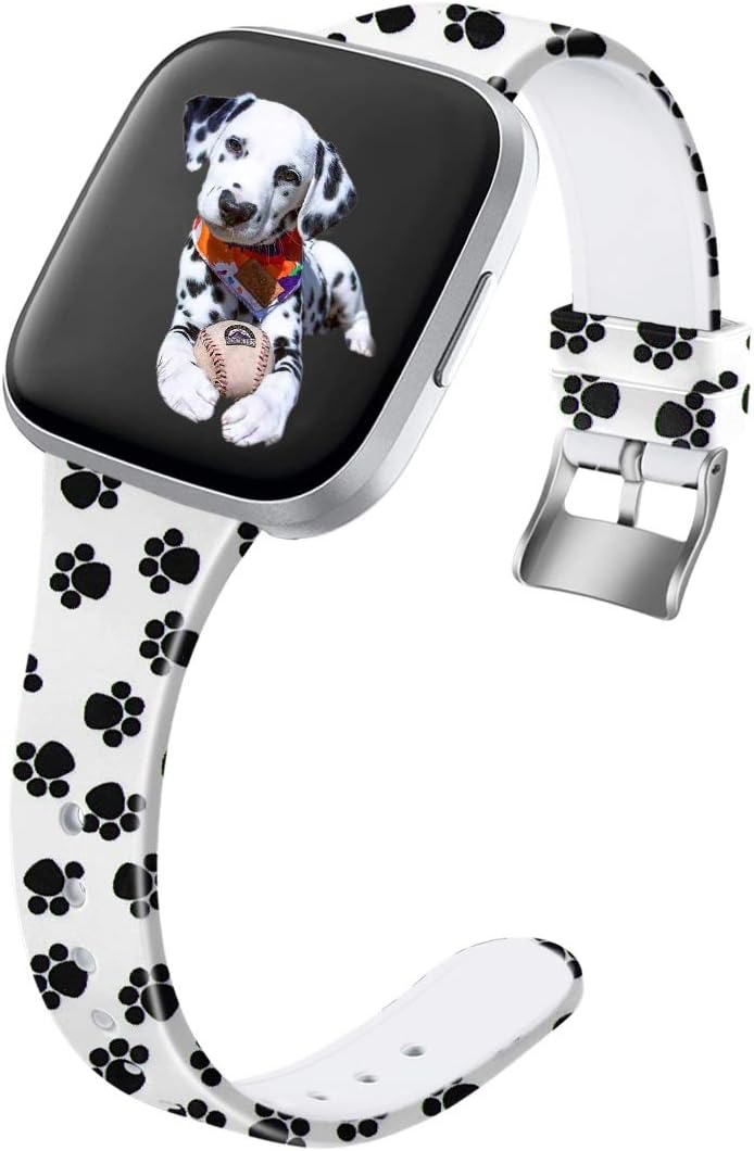 Ouwegaga Compatible for Fitbit Versa 2 Bands Versa Lite Bands for Women Men Straps Paw Print Pattern Small