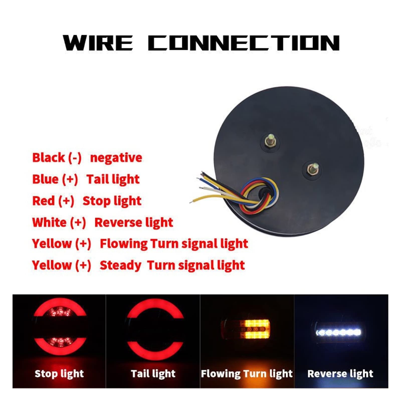 Luz Trasera Luz Trasera Redonda 2 Uds. 12V 24V para Remolques Camiones Señal Giro Dinámica Secuencial Freno Lámpara Marcha Atrás Luz Trasera para Tractor Furgoneta Luces Traseras