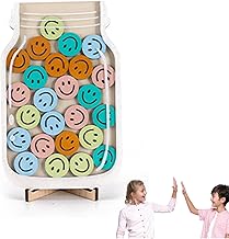 Smiley Face Reward Behavior Jar for Kids, Wooden Incentive Jar with Tokens for Classroom and Home, Motivational Reward Chart for Boys and Girls, Encourages Positive Behaviors and Responsibility