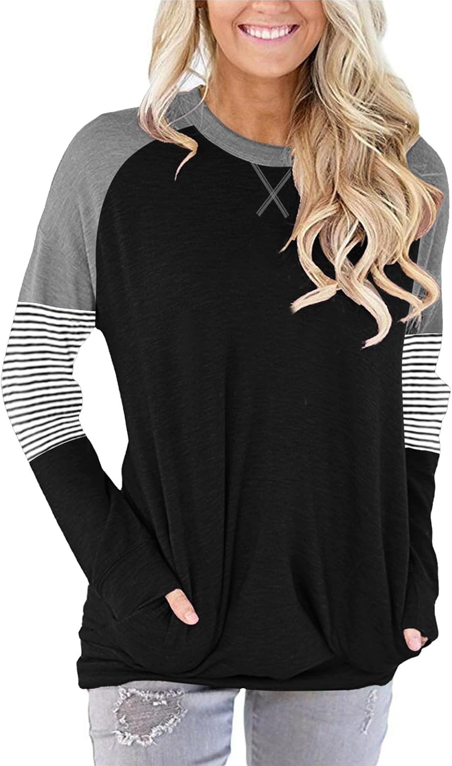 onlypuff Long Sleeve Tunic Top for Women Casual Loose Fitting Fall Fashion Clothing with Pockets - Image 3