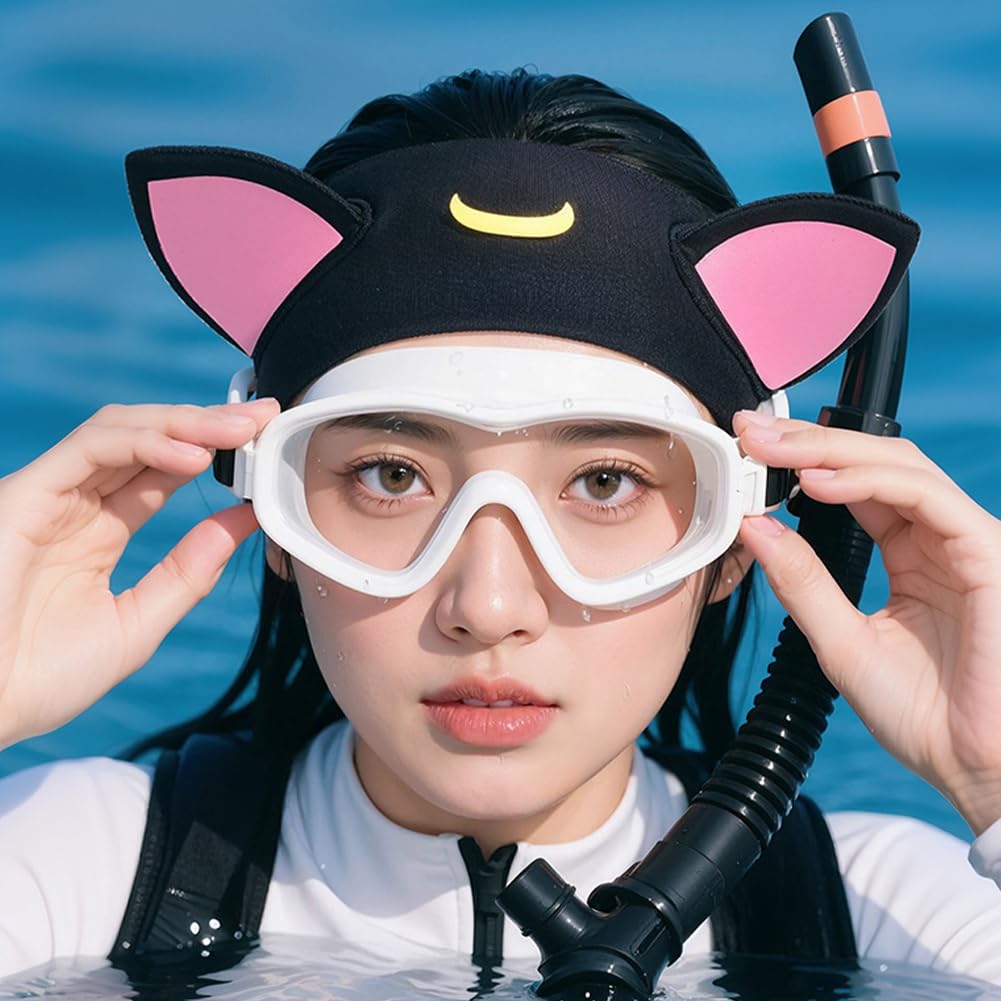 Capuche de Combinaison Oreilles de Chat néoprène 3 mm Serre-tête de plongée réglable Bandeau Protection Cheveux Cartoon pour Enfants et Adultes plongée Tuba Natation Surf