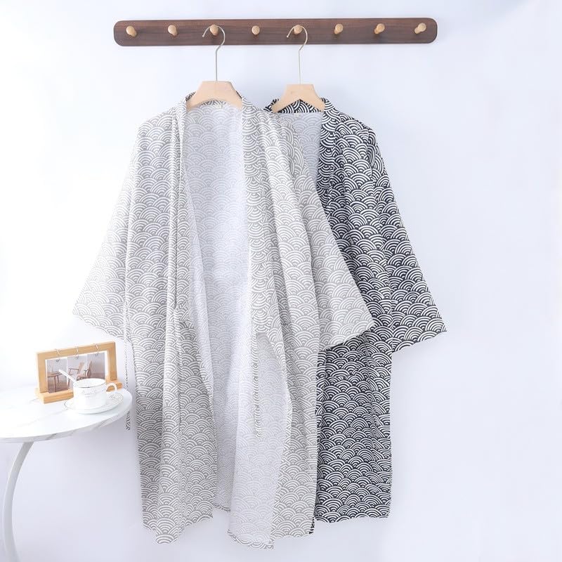 Image of SIQITECHNO Men Kimono Robe Cotton Yukata Spa Sauna Bathrobe Sleepwear Japanese Kimono for Women Loungewear Nightgown Dressing