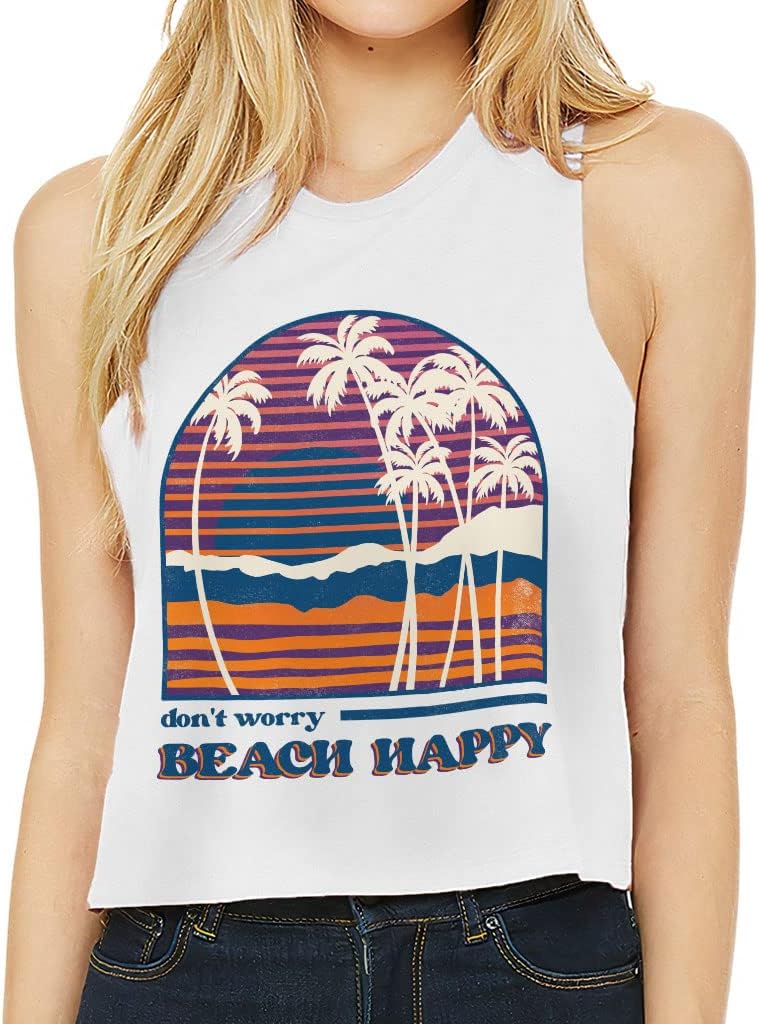 Beach Happy Racerback Cropped Tank - Palms Women's Tank - Print Tank Top