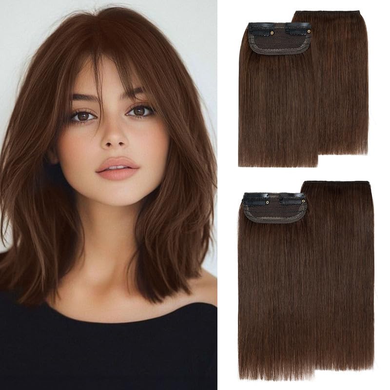 S-noilite 4 pieces Clip In Short Hair Extensions 100% Remy Human Hair Invisible Mini Short Clip in Hairpiece for Women with Thinning Hair Meduim Brown 4 Pieces Meduim Brown