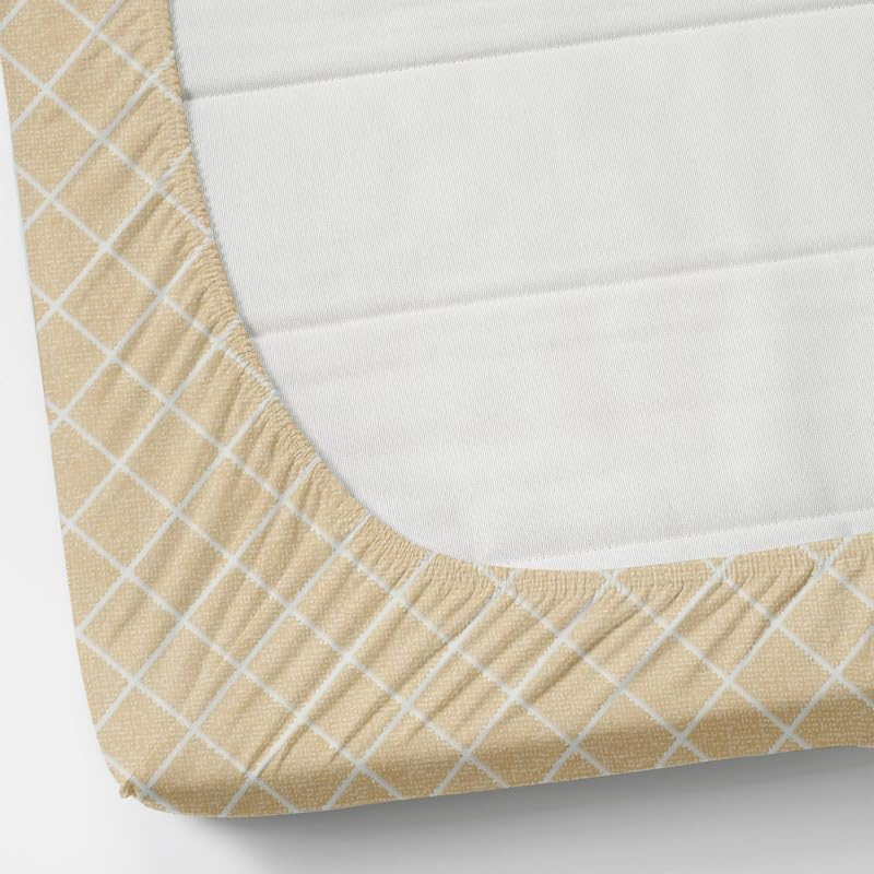 Image of NHD HOME Pure Cotton All Round Elastic Fitted Bedsheets for Double Bed with 2 King Size Pillow Covers 220 TC Supersoft |Wrinkel Free Bed Cover Size - 72x78+10 inches, Cream